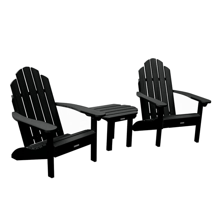 2 Classic Westport Adirondack Chairs with Westport Side Table Kitted Sets Highwood USA Black