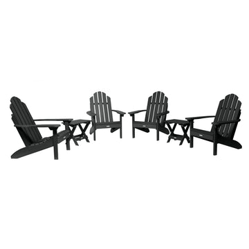 4 Classic Westport Adirondack Chairs with 2 Folding Side Tables Kitted Sets Highwood USA Black