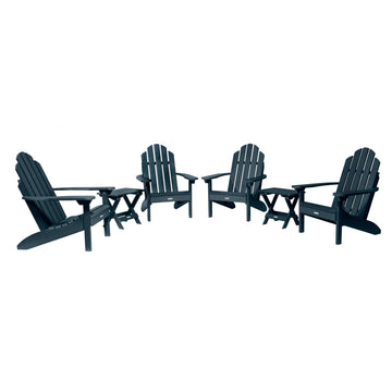 4 Classic Westport Adirondack Chairs with 2 Folding Side Tables Kitted Sets Highwood USA Federal Blue