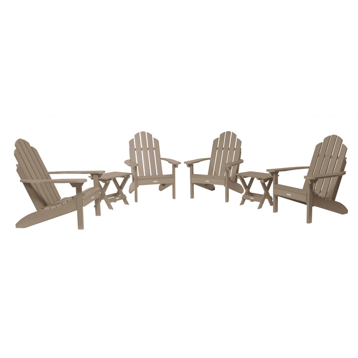 4 Classic Westport Adirondack Chairs with 2 Folding Side Tables Kitted Sets Highwood USA Woodland Brown