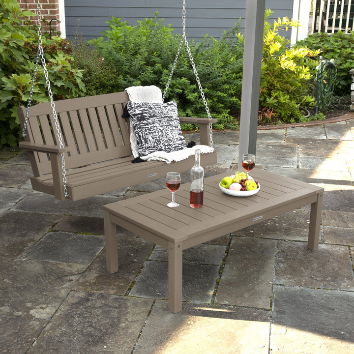 Lehigh Porch Swing 4ft and Adirondack Coffee Table Kitted Sets Highwood USA