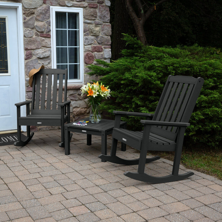 2 Lehigh Rocking Chairs with Adirondack Side Table Kitted Sets Highwood USA
