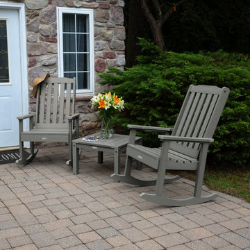 2 Lehigh Rocking Chairs with Adirondack Side Table Kitted Sets Highwood USA