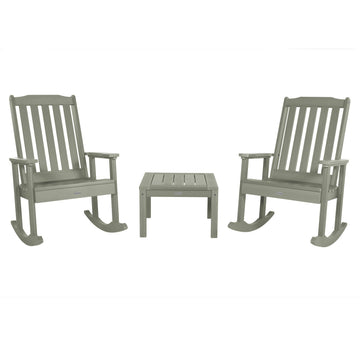 2 Lehigh Rocking Chairs with Adirondack Side Table Kitted Sets Highwood USA Eucalyptus