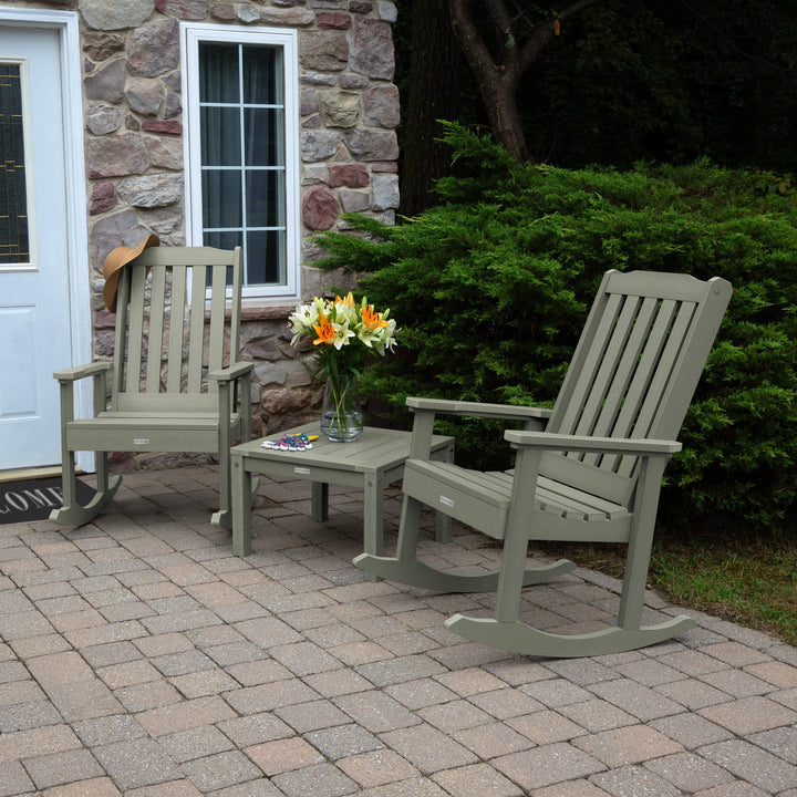 2 Lehigh Rocking Chairs with Adirondack Side Table Kitted Sets Highwood USA