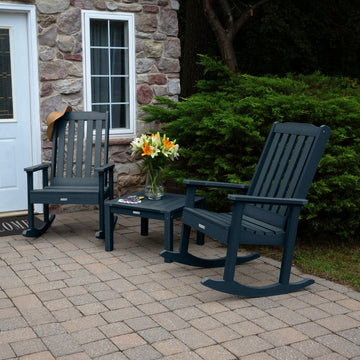 2 Lehigh Rocking Chairs with Adirondack Side Table Kitted Sets Highwood USA