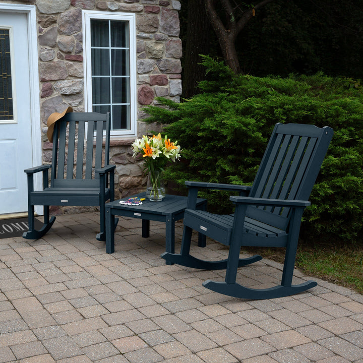 2 Lehigh Rocking Chairs with Adirondack Side Table Kitted Sets Highwood USA