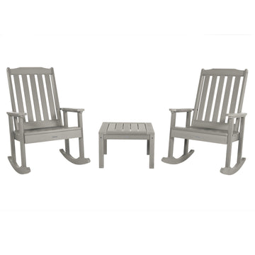 2 Lehigh Rocking Chairs with Adirondack Side Table Kitted Sets Highwood USA Harbor Gray