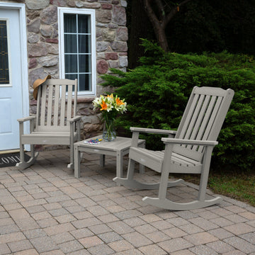 2 Lehigh Rocking Chairs with Adirondack Side Table Kitted Sets Highwood USA