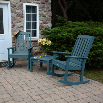 2 Lehigh Rocking Chairs with Adirondack Side Table Kitted Sets Highwood USA