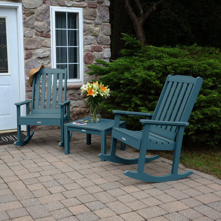 2 Lehigh Rocking Chairs with Adirondack Side Table Kitted Sets Highwood USA