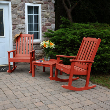 2 Lehigh Rocking Chairs with Adirondack Side Table Kitted Sets Highwood USA