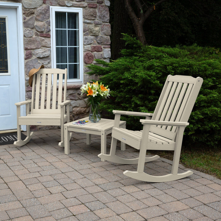 2 Lehigh Rocking Chairs with Adirondack Side Table Kitted Sets Highwood USA