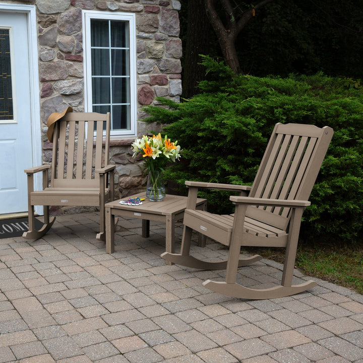 2 Lehigh Rocking Chairs with Adirondack Side Table Kitted Sets Highwood USA