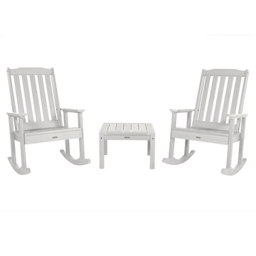 2 Lehigh Rocking Chairs with Adirondack Side Table Kitted Sets Highwood USA White