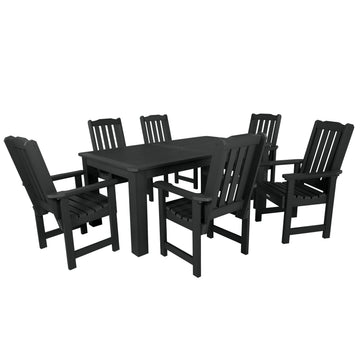 Lehigh 7pc Rectangular Outdoor Dining Set 42in x 72in - Dining Height Dining Highwood USA Black