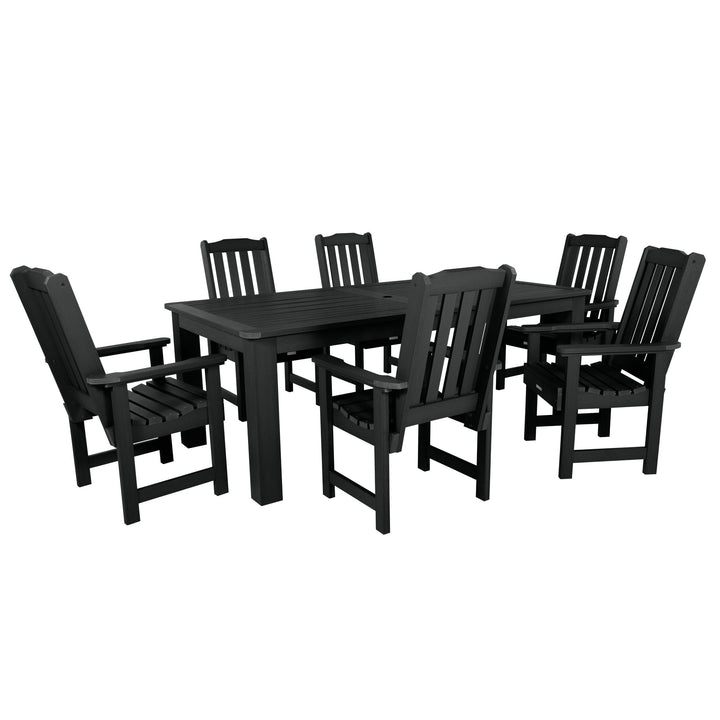 Lehigh 7pc Rectangular Outdoor Dining Set 42in x 84in - Dining Height Dining Highwood USA Black