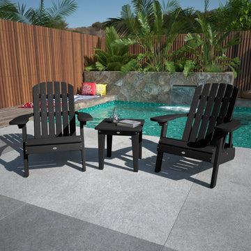 Two Cape Folding Adirondack Chairs and Side Table Set Kitted Set Bahia Verde Outdoors