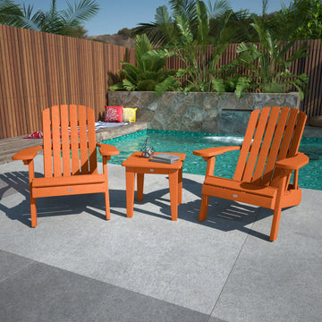 Two Cape Folding Adirondack Chairs and Side Table Set Kitted Set Bahia Verde Outdoors