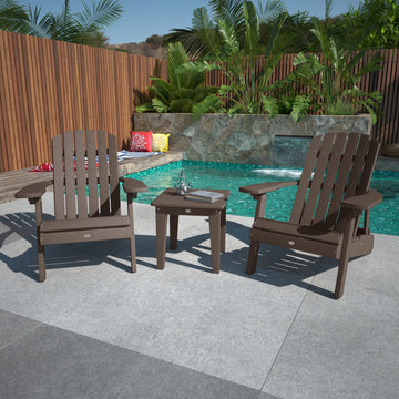 Two Cape Folding Adirondack Chairs and Side Table Set Kitted Set Bahia Verde Outdoors