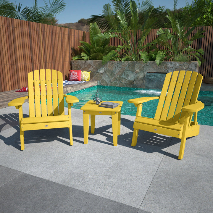 Two Cape Folding Adirondack Chairs and Side Table Set Kitted Set Bahia Verde Outdoors