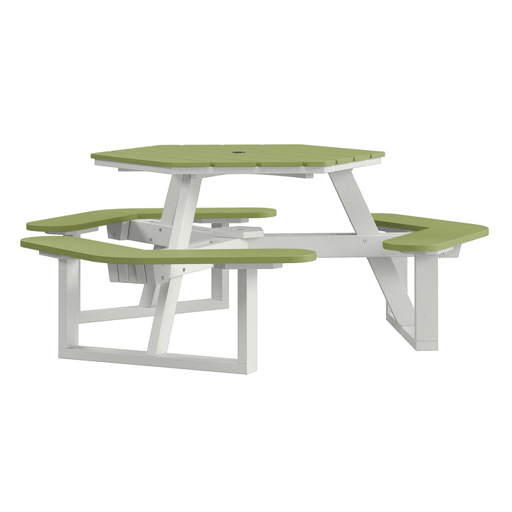Shoreline Hexagon Picnic Table Table Bahia Verde Outdoors White/Palm Green