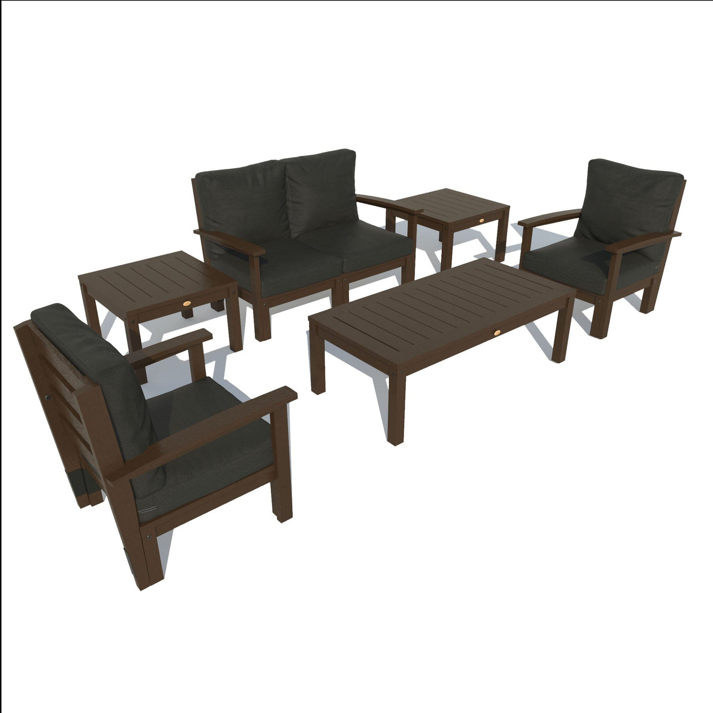 Bespoke Deep Seating: Loveseat, Set of 2 Chairs, Conversation Table, and 2 Side Tables Deep Seating Highwood USA Jet Black Weathered Acorn 