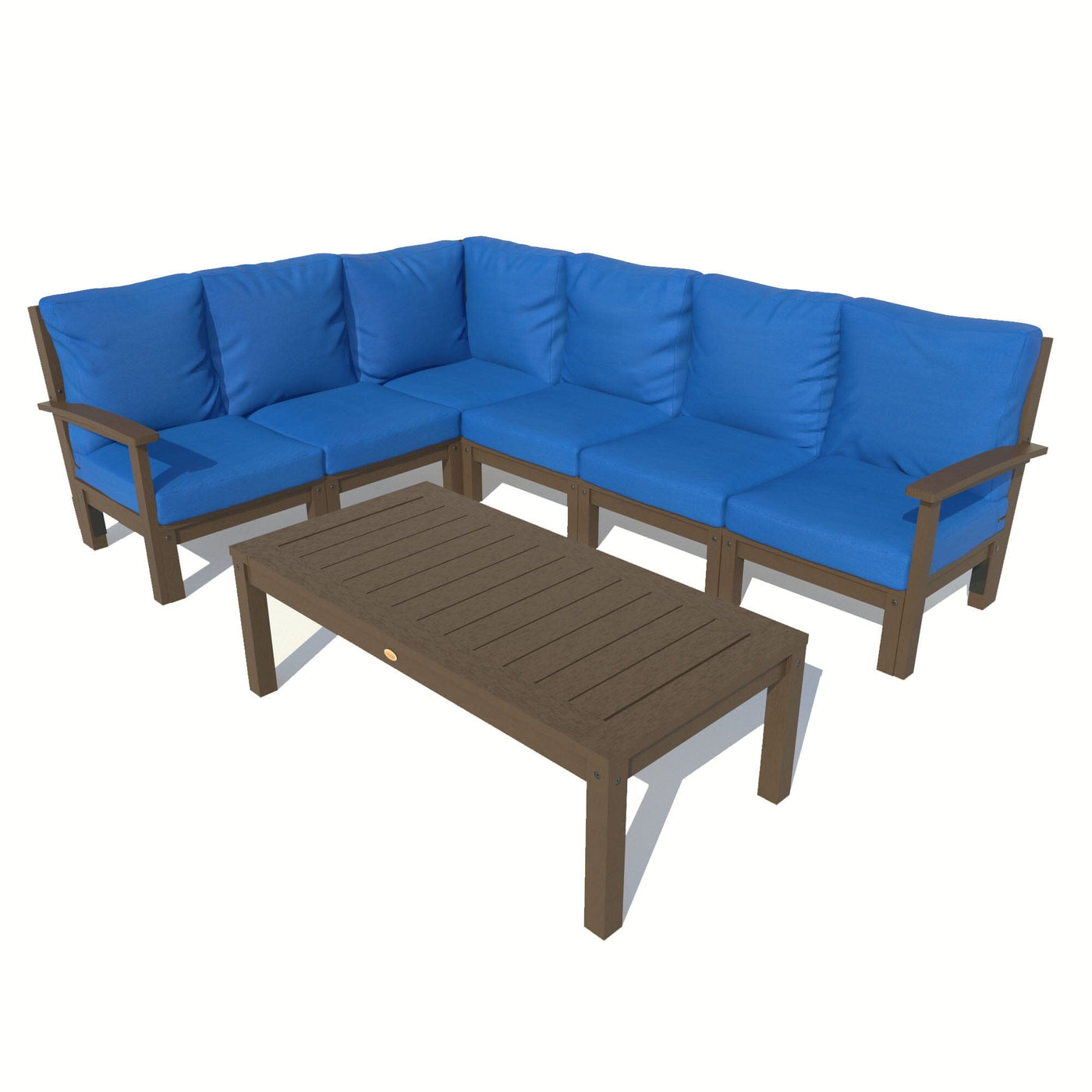 Bespoke Deep Seating: 7 Piece Sectional Sofa Set with Conversation Table Deep Seating Highwood USA Cobalt Blue Weathered Acorn 