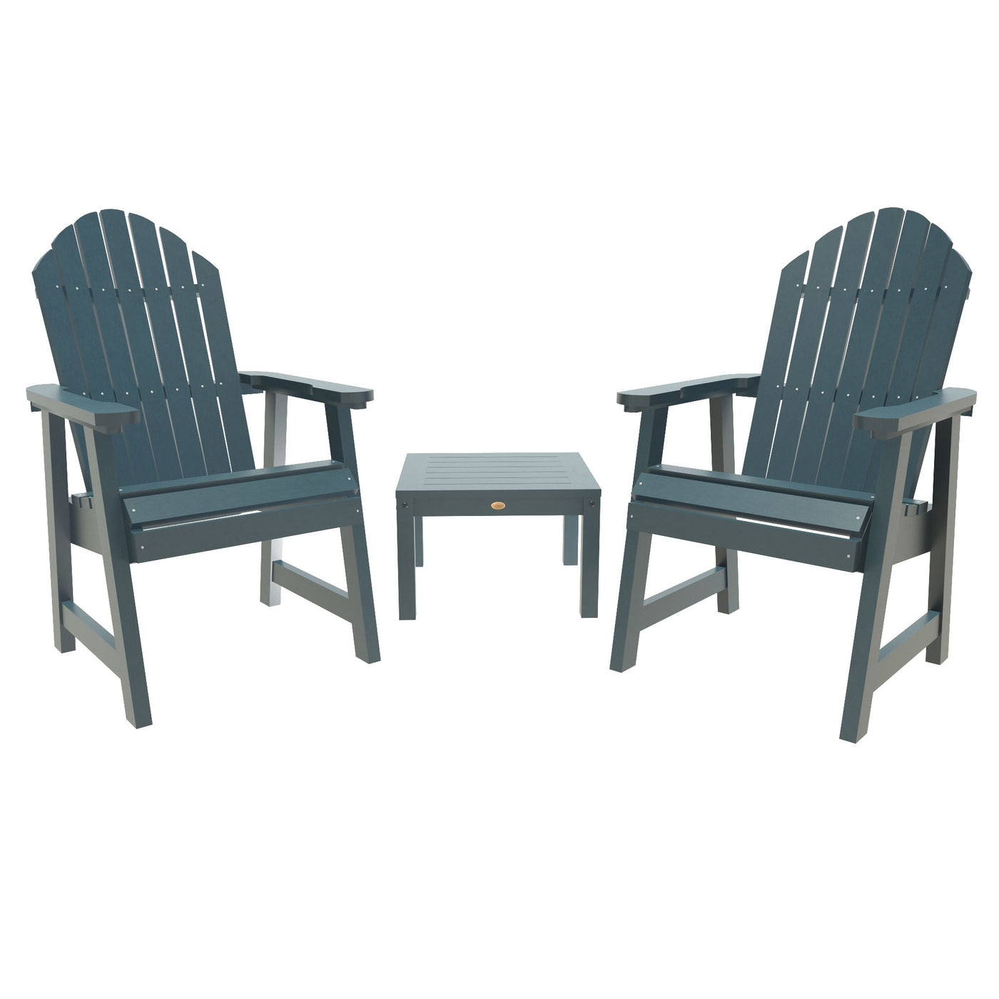 2 Hamilton Deck Chairs with Adirondack Side Table Highwood USA Nantucket Blue 