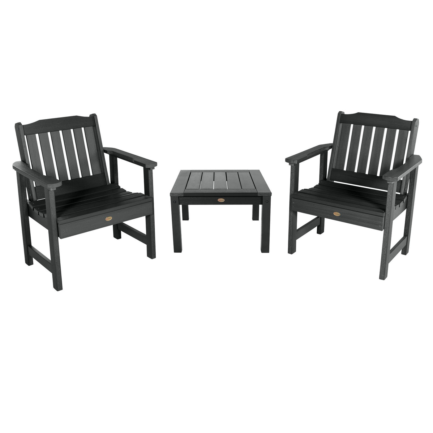 2 Lehigh Garden Chairs with 1 Square Side Table Highwood USA Black 