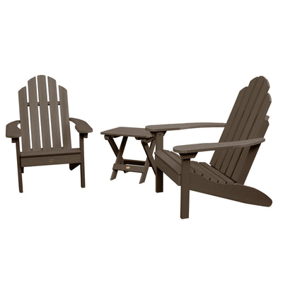 2 Classic Westport Adirondack Chairs with 1 Adirondack Folding Side Table Highwood USA Weathered Acorn 