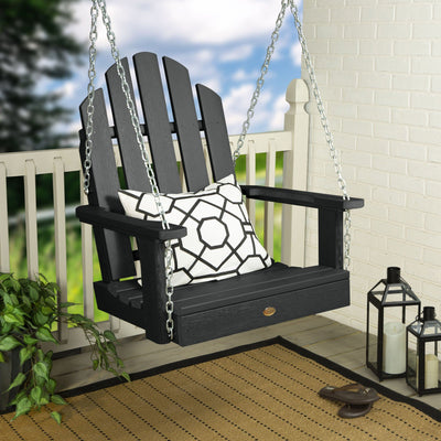 Black Single Seat Westport Swing on porch with pillow