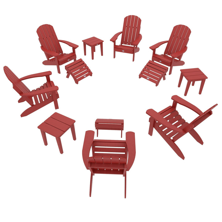 Cape Classic Adirondack, Side Table and Ottoman 12 pc Set Kitted Set Bahia Verde Outdoors Boathouse Red