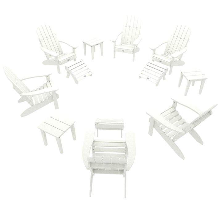 Cape Classic Adirondack, Side Table and Ottoman 12 pc Set Kitted Set Bahia Verde Outdoors Coconut White
