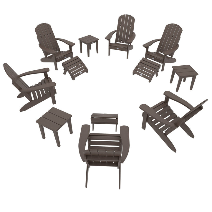 Cape Classic Adirondack, Side Table and Ottoman 12 pc Set Kitted Set Bahia Verde Outdoors Mangrove Brown