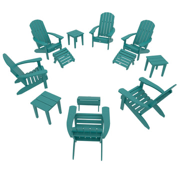 Cape Classic Adirondack, Side Table and Ottoman 12 pc Set Kitted Set Bahia Verde Outdoors Seaglass Blue