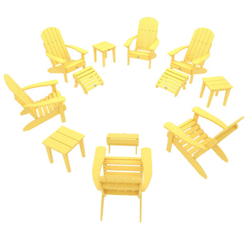 Cape Classic Adirondack, Side Table and Ottoman 12 pc Set Kitted Set Bahia Verde Outdoors Sunbeam Yellow