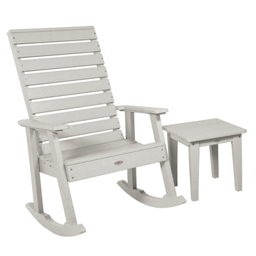 Riverside Rocking Chair and Side Table 2pc Set Kitted Set Bahia Verde Outdoors Cove Gray