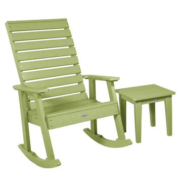 Riverside Rocking Chair and Side Table 2pc Set Kitted Set Bahia Verde Outdoors Palm Green