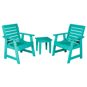 Two Riverside Garden Chairs and Side Table Set Kitted Set Bahia Verde Outdoors Seaglass Blue