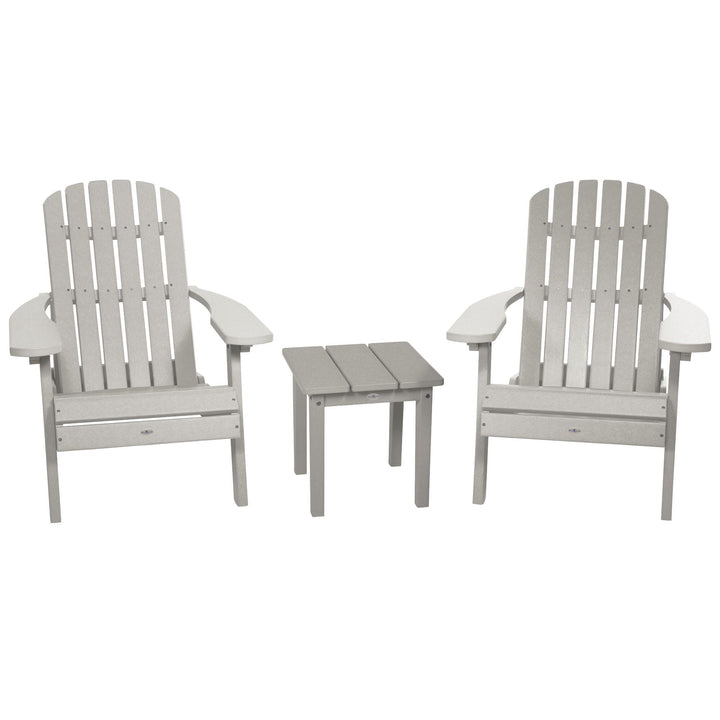 Two Cape Folding Adirondack Chairs and Side Table Set Kitted Set Bahia Verde Outdoors Cove Gray