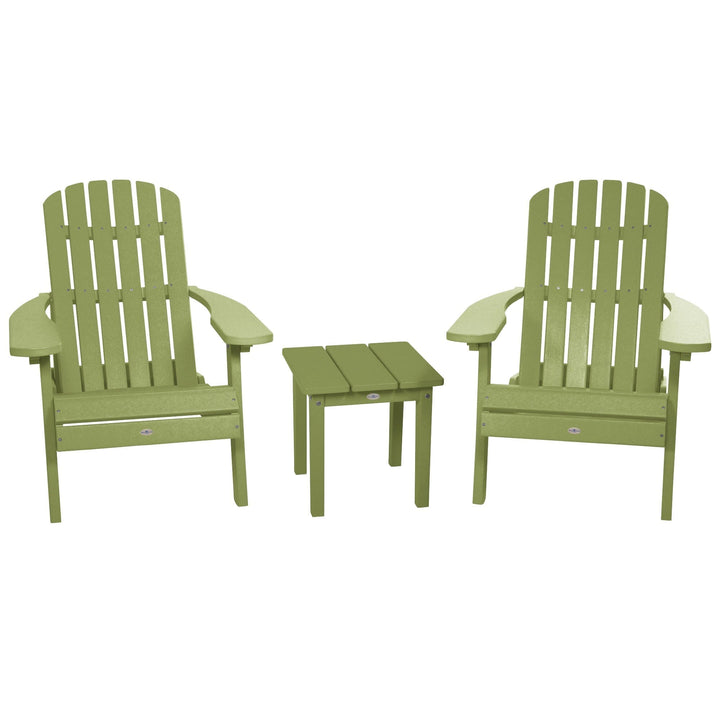 Two Cape Folding Adirondack Chairs and Side Table Set Kitted Set Bahia Verde Outdoors Palm Green