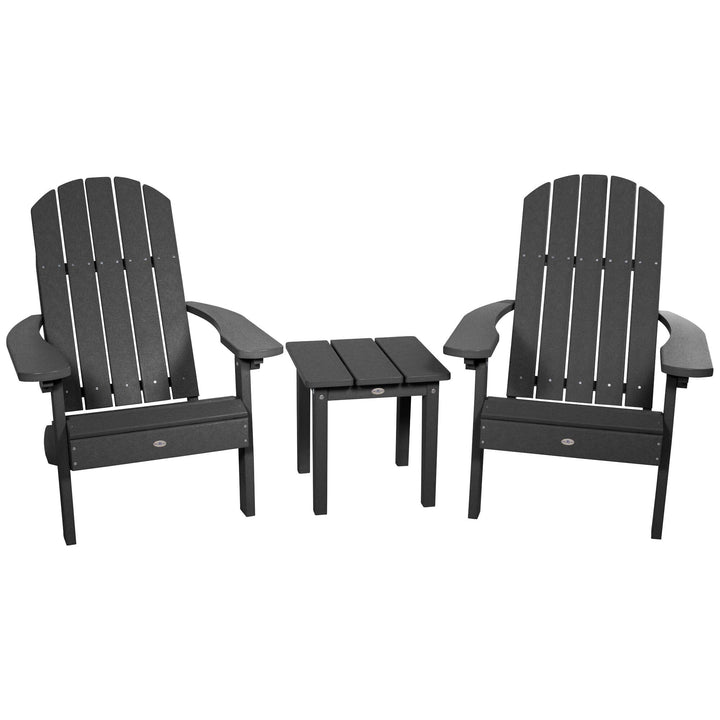 Two Cape Classic Adirondack Chairs and Side Table Set Kitted Set Bahia Verde Outdoors Black Sand