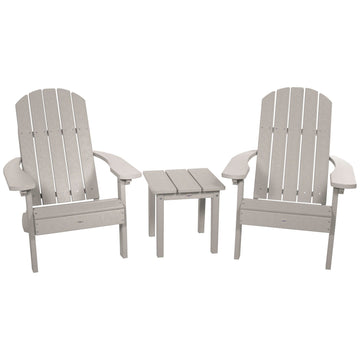Two Cape Classic Adirondack Chairs and Side Table Set Kitted Set Bahia Verde Outdoors Cove Gray