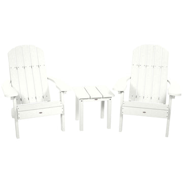 Two Cape Classic Adirondack Chairs and Side Table Set Kitted Set Bahia Verde Outdoors Coconut White