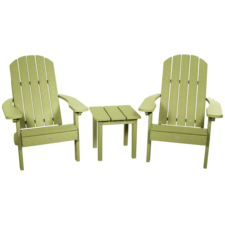 Two Cape Classic Adirondack Chairs and Side Table Set Kitted Set Bahia Verde Outdoors Palm Green
