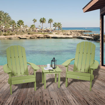 Two Cape Classic Adirondack Chairs and Side Table Set Kitted Set Bahia Verde Outdoors