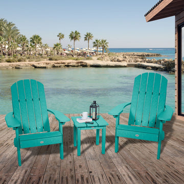 Two Cape Classic Adirondack Chairs and Side Table Set Kitted Set Bahia Verde Outdoors