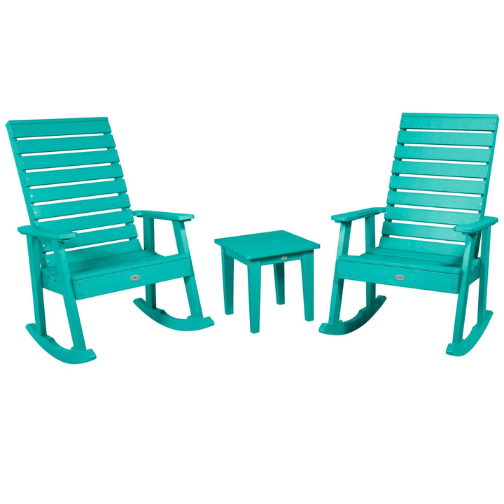 Riverside Rocking Chair and Side Table 3pc Set Kitted Set Bahia Verde Outdoors Seaglass Blue