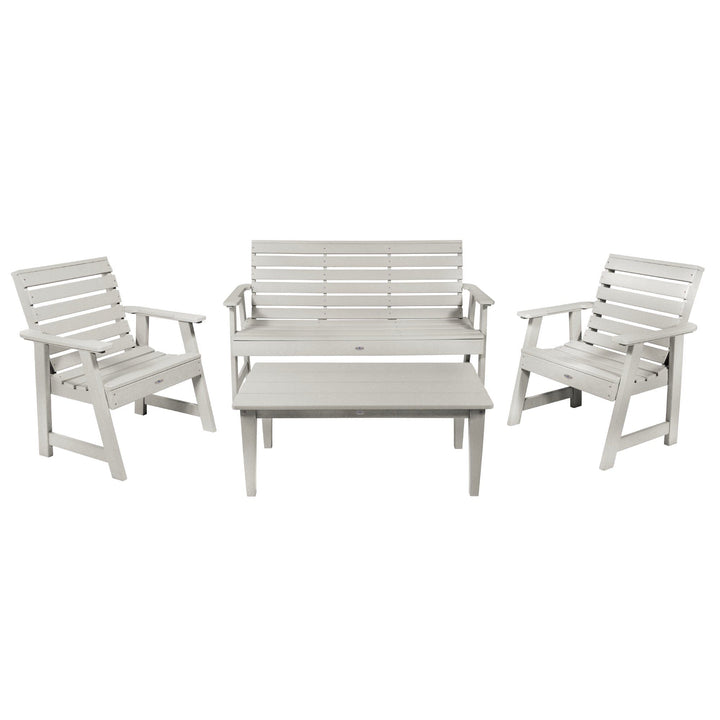 Riverside Garden Bench 5ft, 2 Garden Chairs and Conversation Table Set Kitted Set Bahia Verde Outdoors Cove Gray